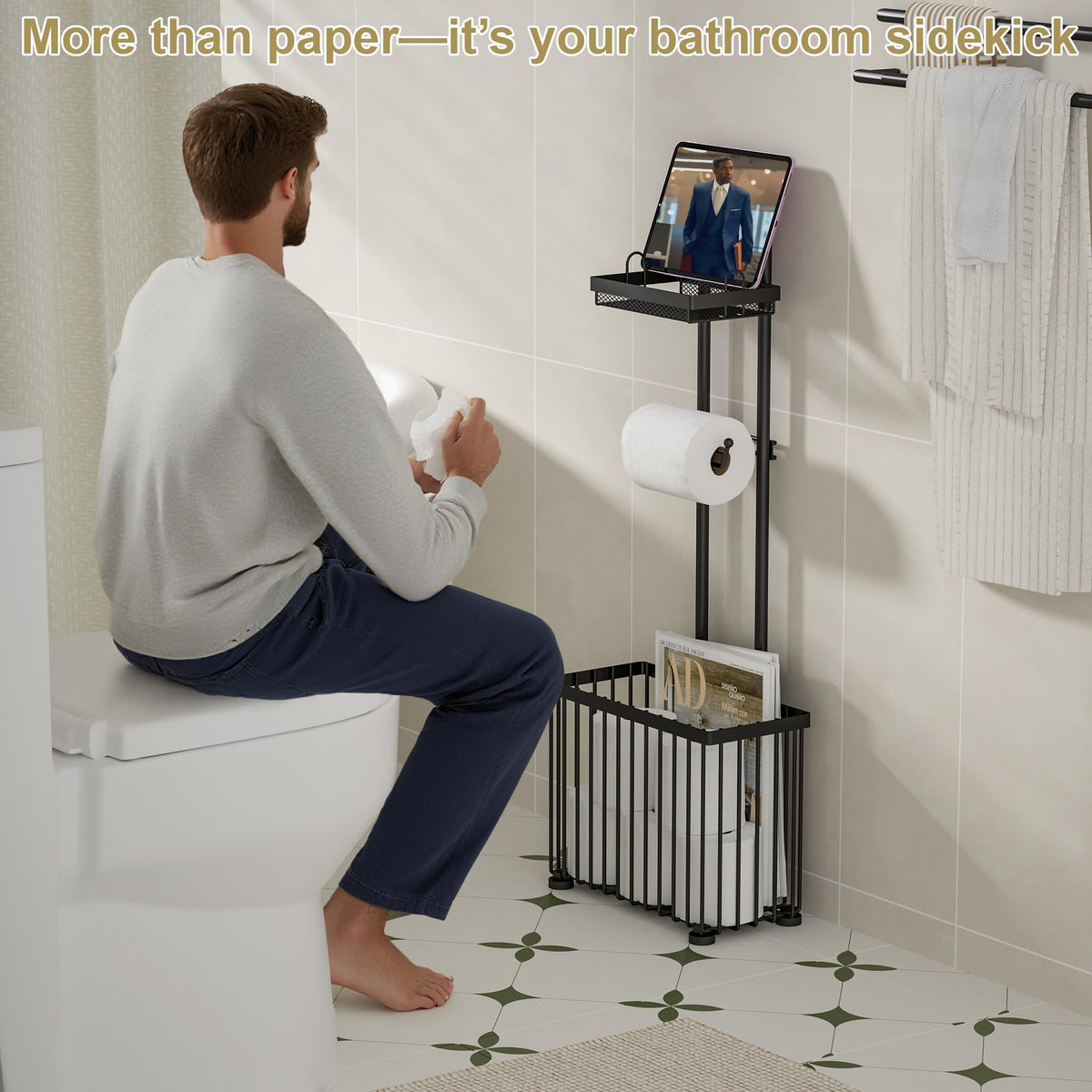 X-cosrack measures 30-3 inch height, fitting small and large bathrooms.