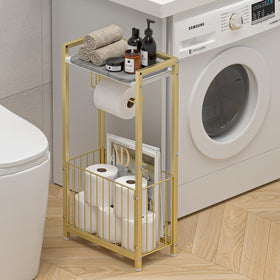 X-cosrack freestanding roll dispenser in gold adds a tidy, stylish bathroom touch.