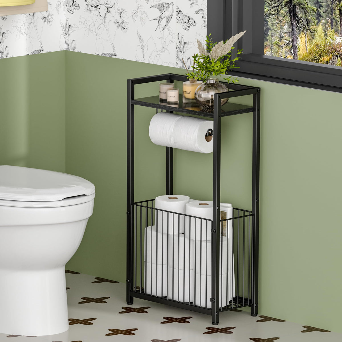 X-cosrack black finish complements modern bathroom décor