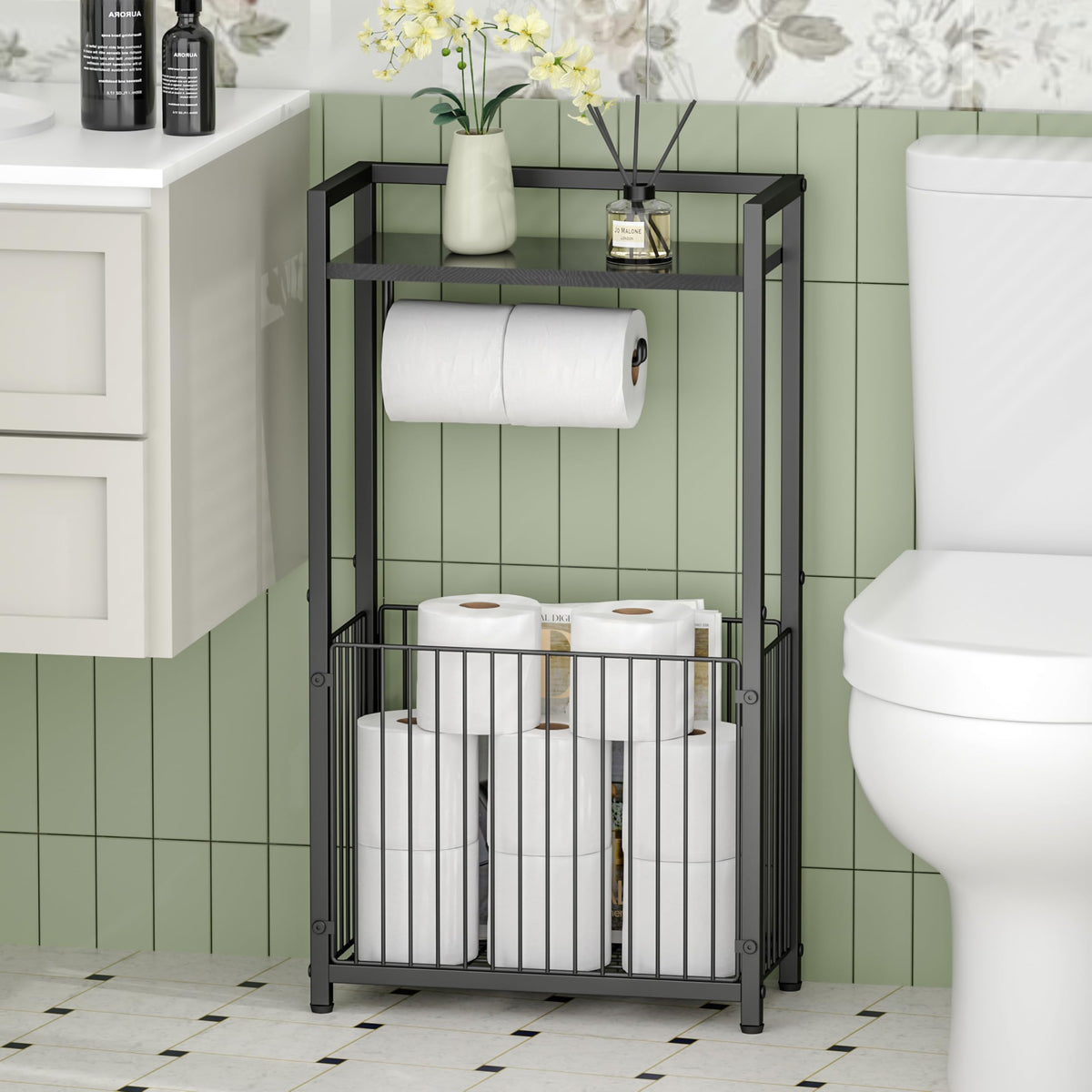 X-cosrack compact footprint saves floor space in tight bathrooms