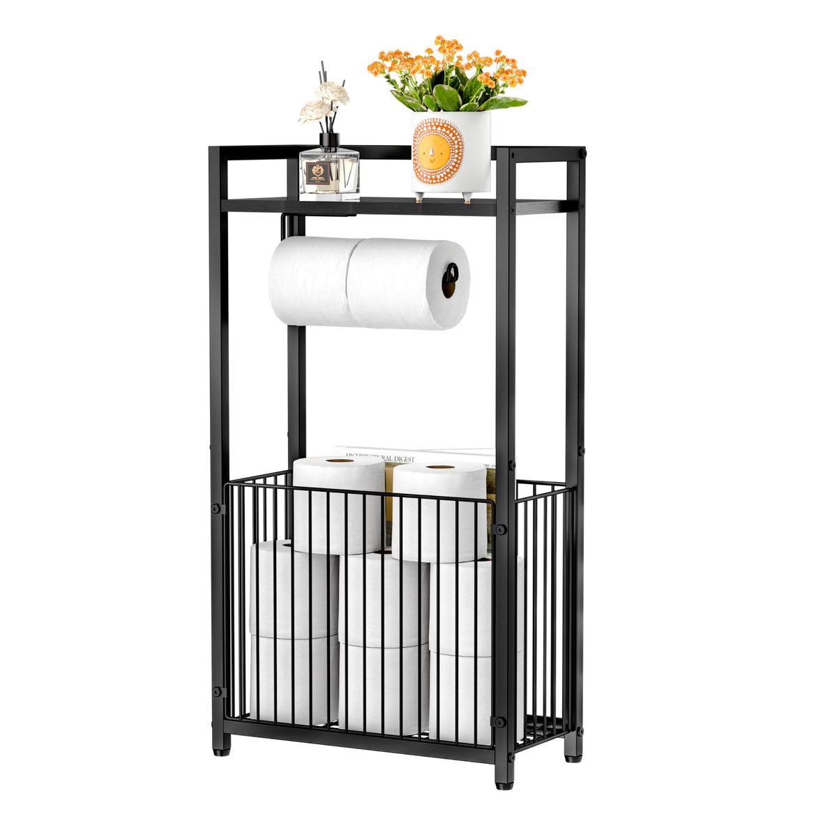 X-cosrack freestanding toilet paper holder with top shelf for phone and wipes