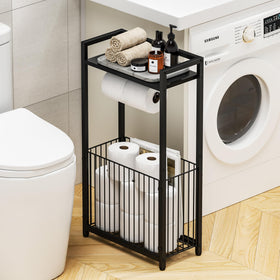 X-cosrack freestanding toilet paper holder with two-roll hooks for quick access