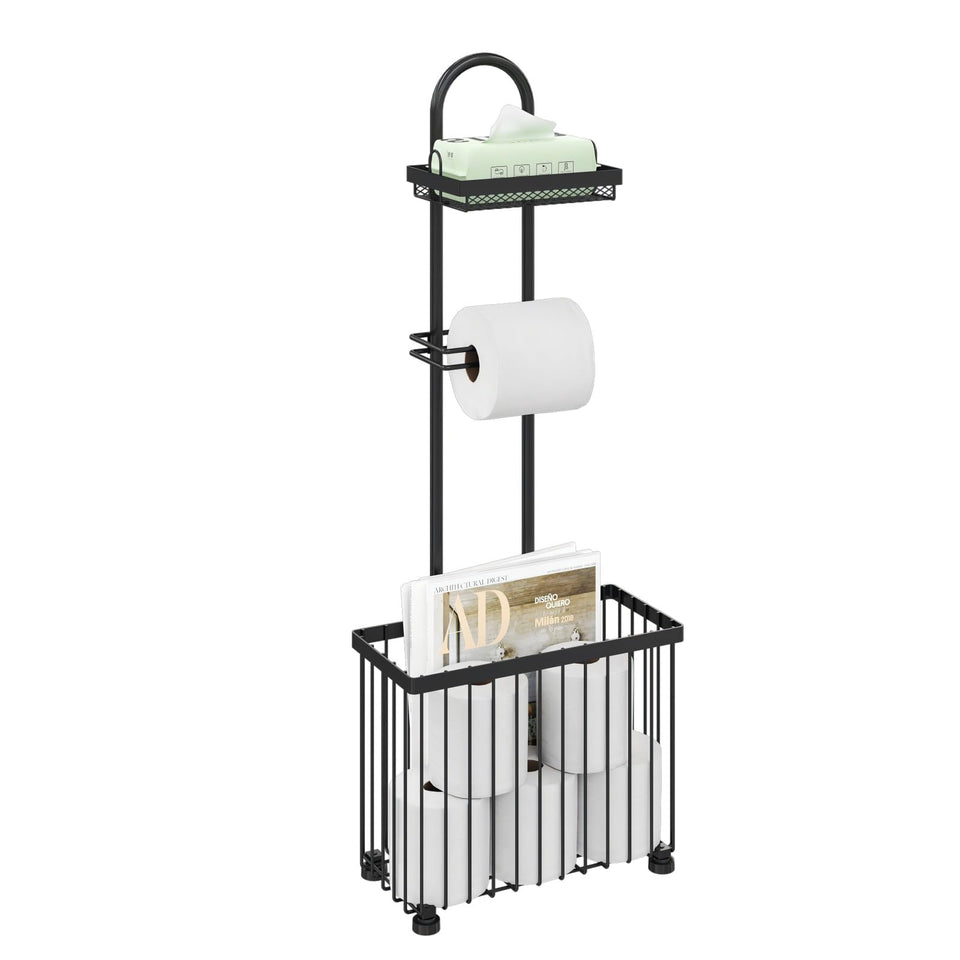 X-cosrack freestanding toilet paper holder with top shelf keeps your phone safe.