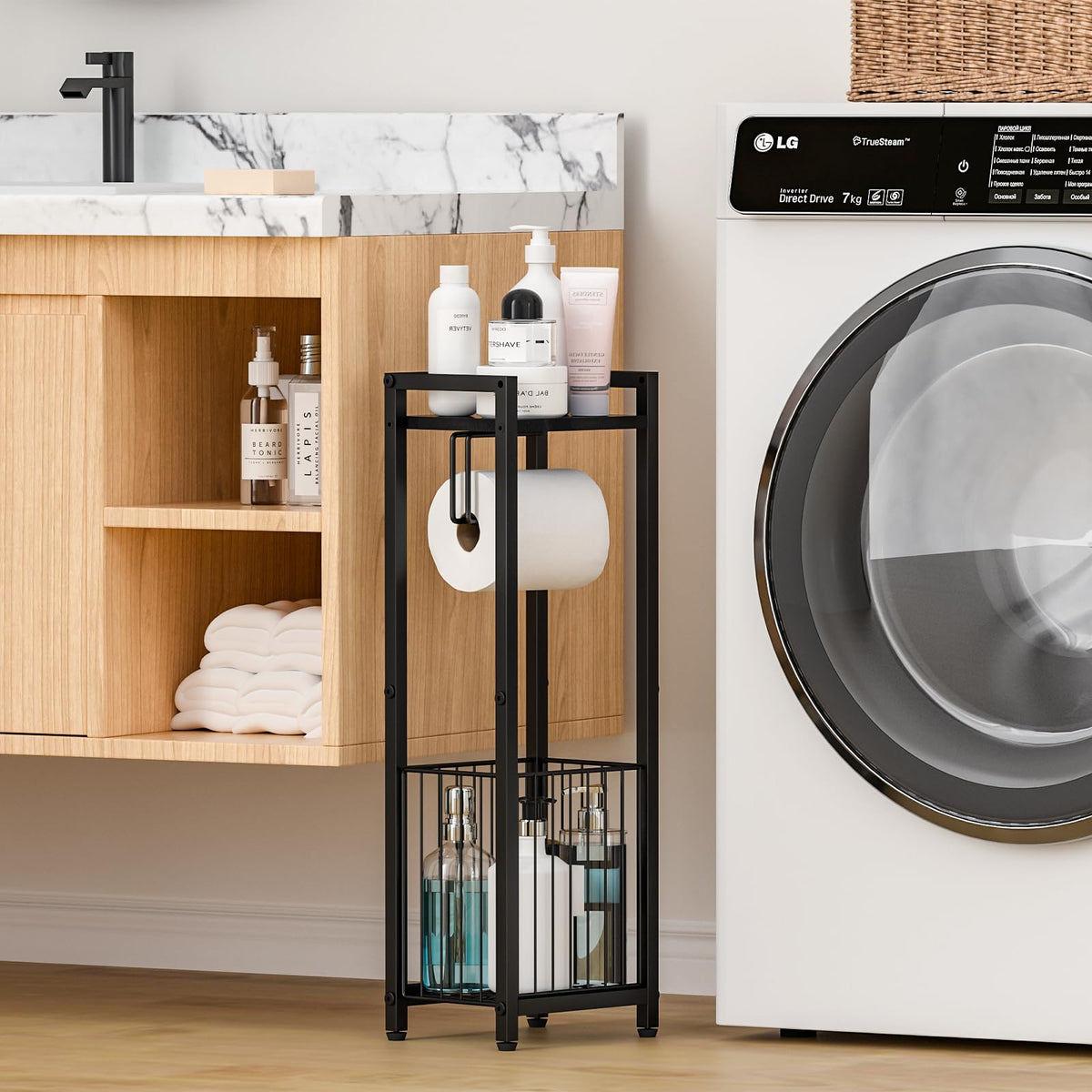 X-cosrack multi-roll storage demonstrates three-roll capacity for fewer refills