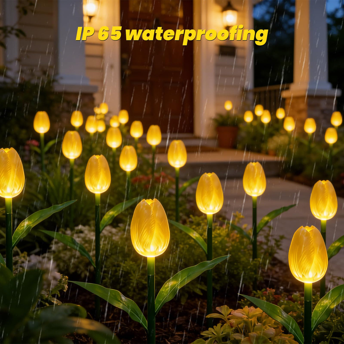 Garden decor tulip lights illuminate flower beds and walkways