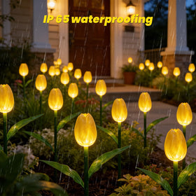 Garden decor tulip lights illuminate flower beds and walkways