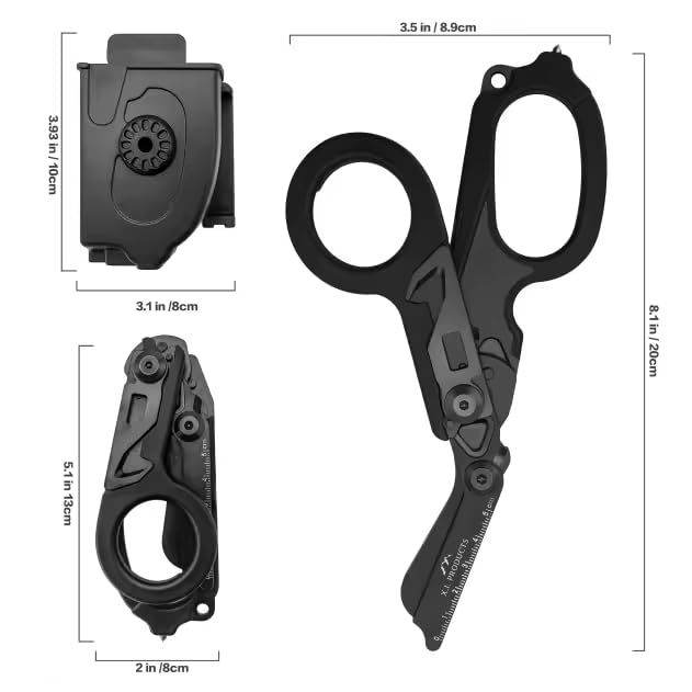 X.I. Products trauma shears with strap cutter for belt carry and rapid cutting