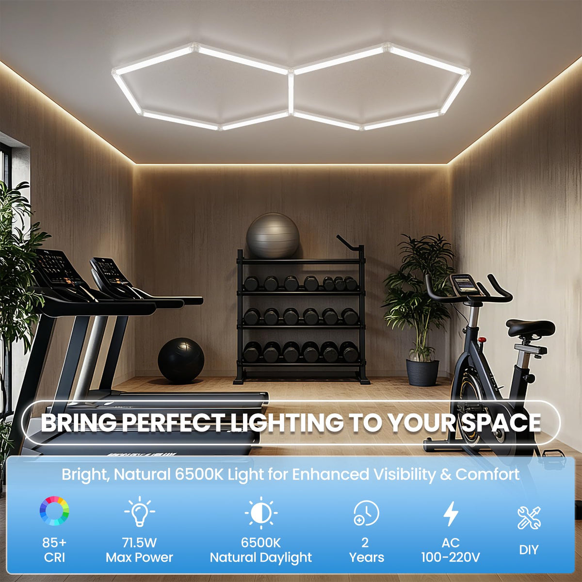 X-Litall hexagon garage light panel top view highlighting modular design for layouts