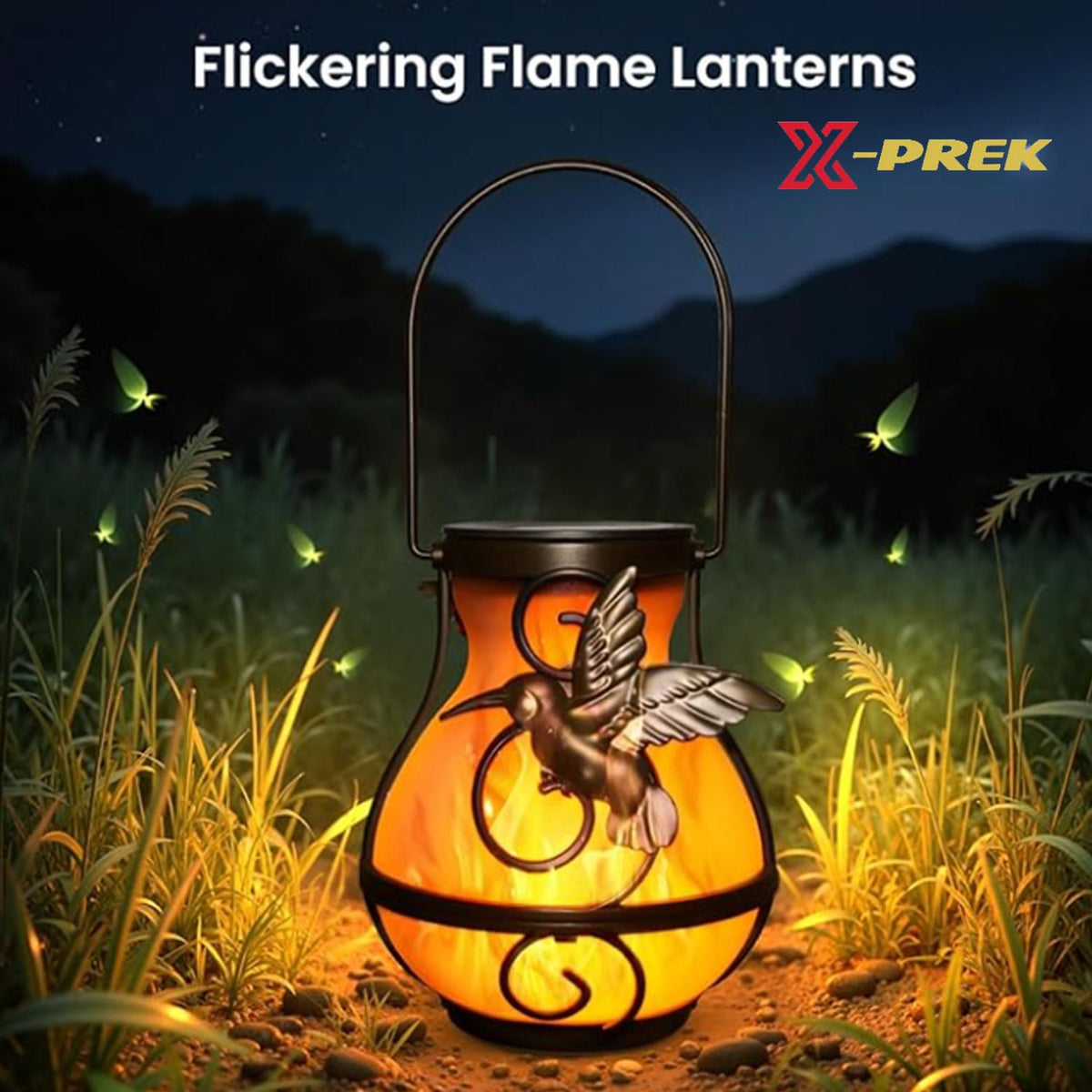 X-PREK hummingbird-design lantern adds playful decor with ambient flicker.