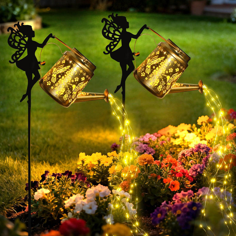 X-PREK solar fairy watering-can light brightens walkways with garden magic