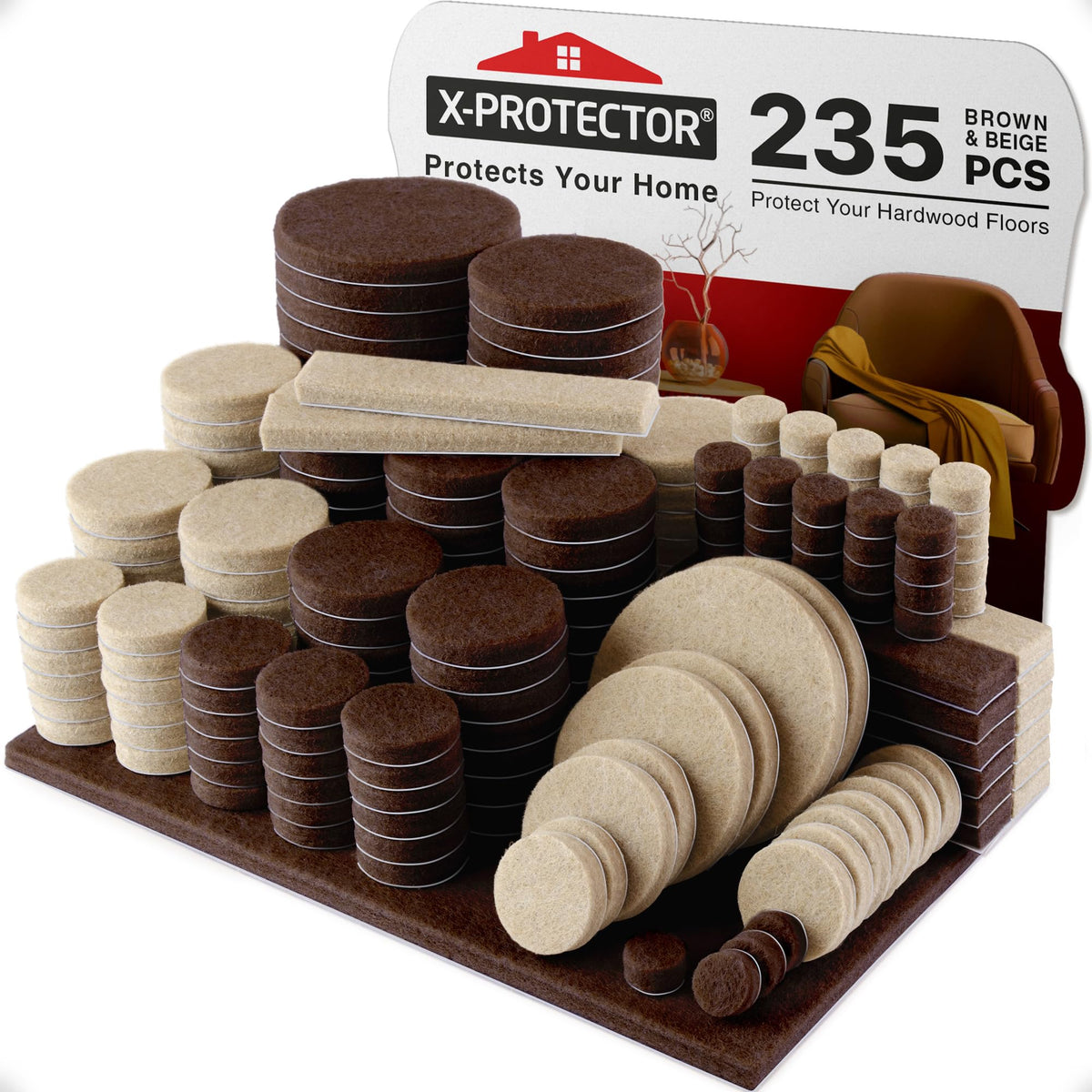 X-Protector 235pcs brown and beige felt pads set for floor protection