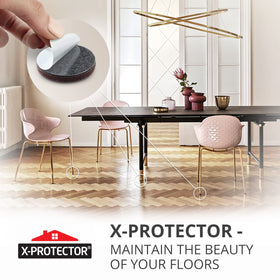 Brown round X-Protector furniture pad blending with decor while protecting floors