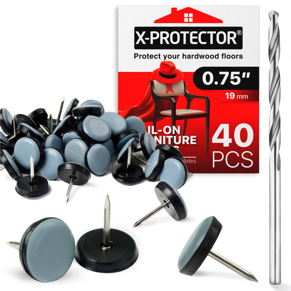 X-Protector 0.75-inch grey nail-on chair glides pack protects floors and reduces friction