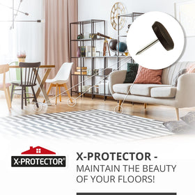 X-Protector brown nail-on glides shown on furniture legs ready for use.
