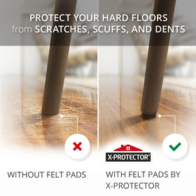 X-Protector chair leg felt pad cushions impact on hardwood floors.