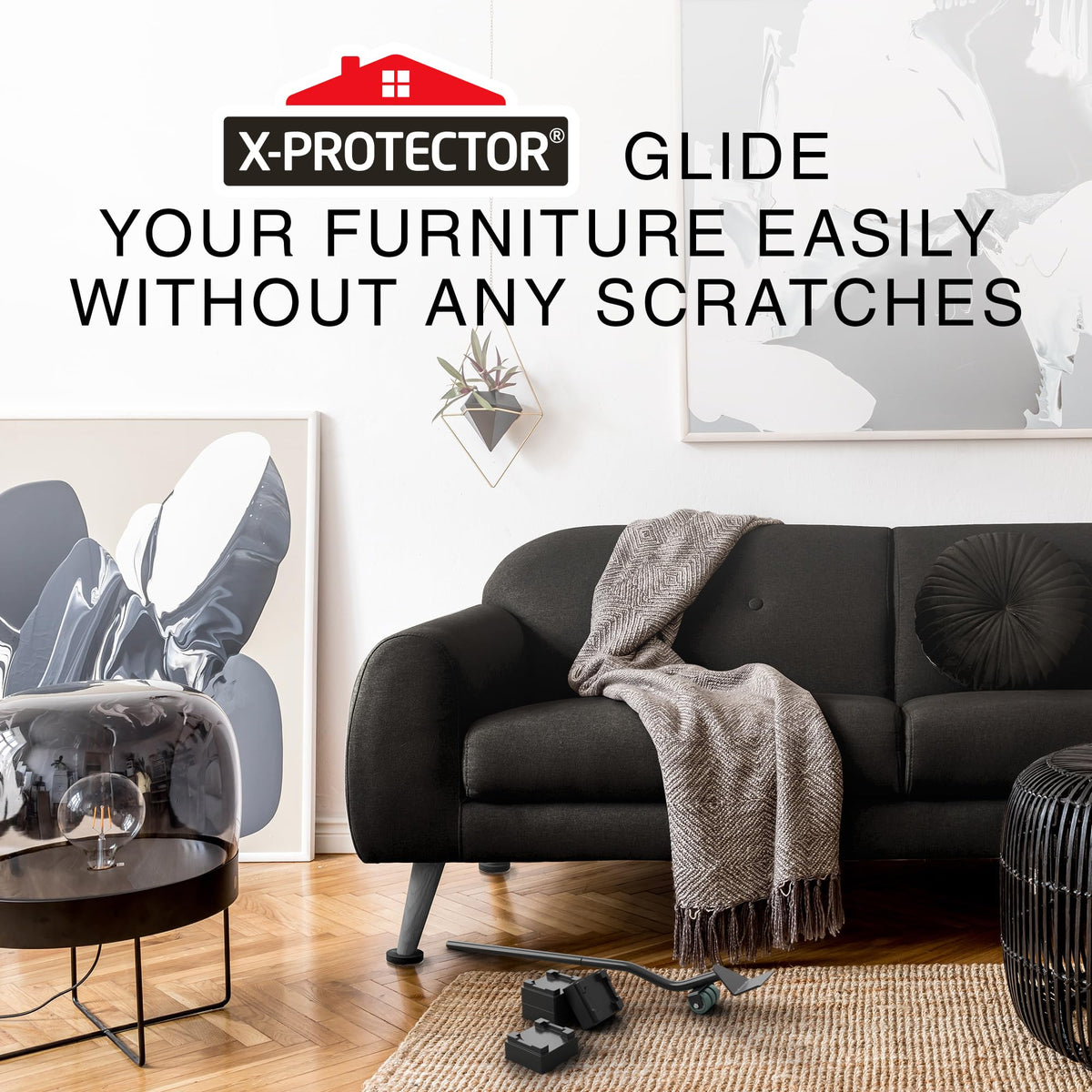 X-Protector in-action: easy furniture movement on hardwood floors.