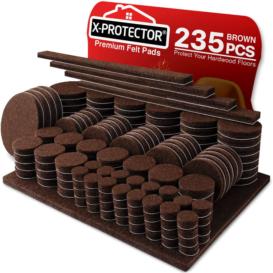 X-PROTECTOR felt pads 235-piece pack protects wood floors from furniture.