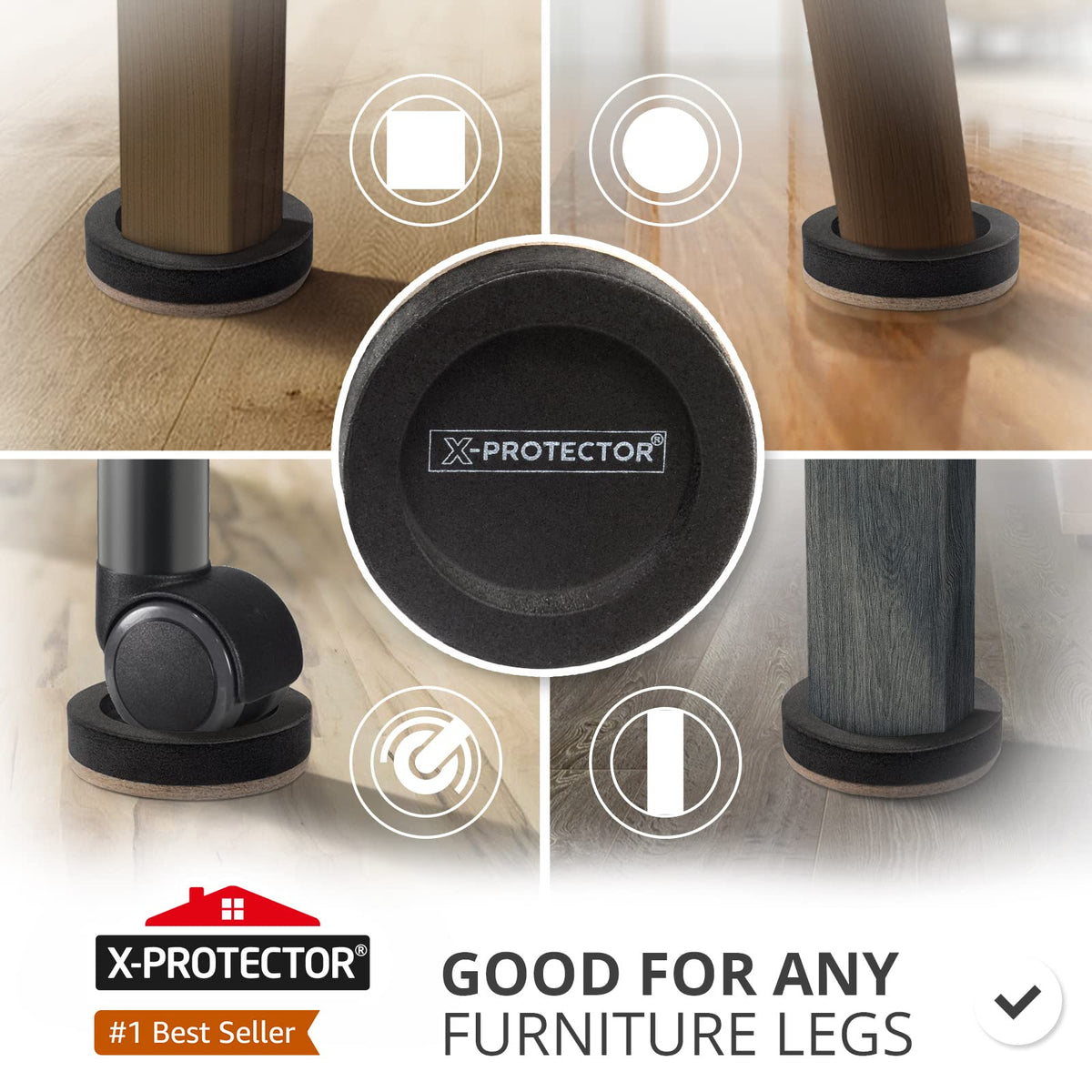 X-Protector felt slider on wood floor demonstrates smooth glide and floor protection