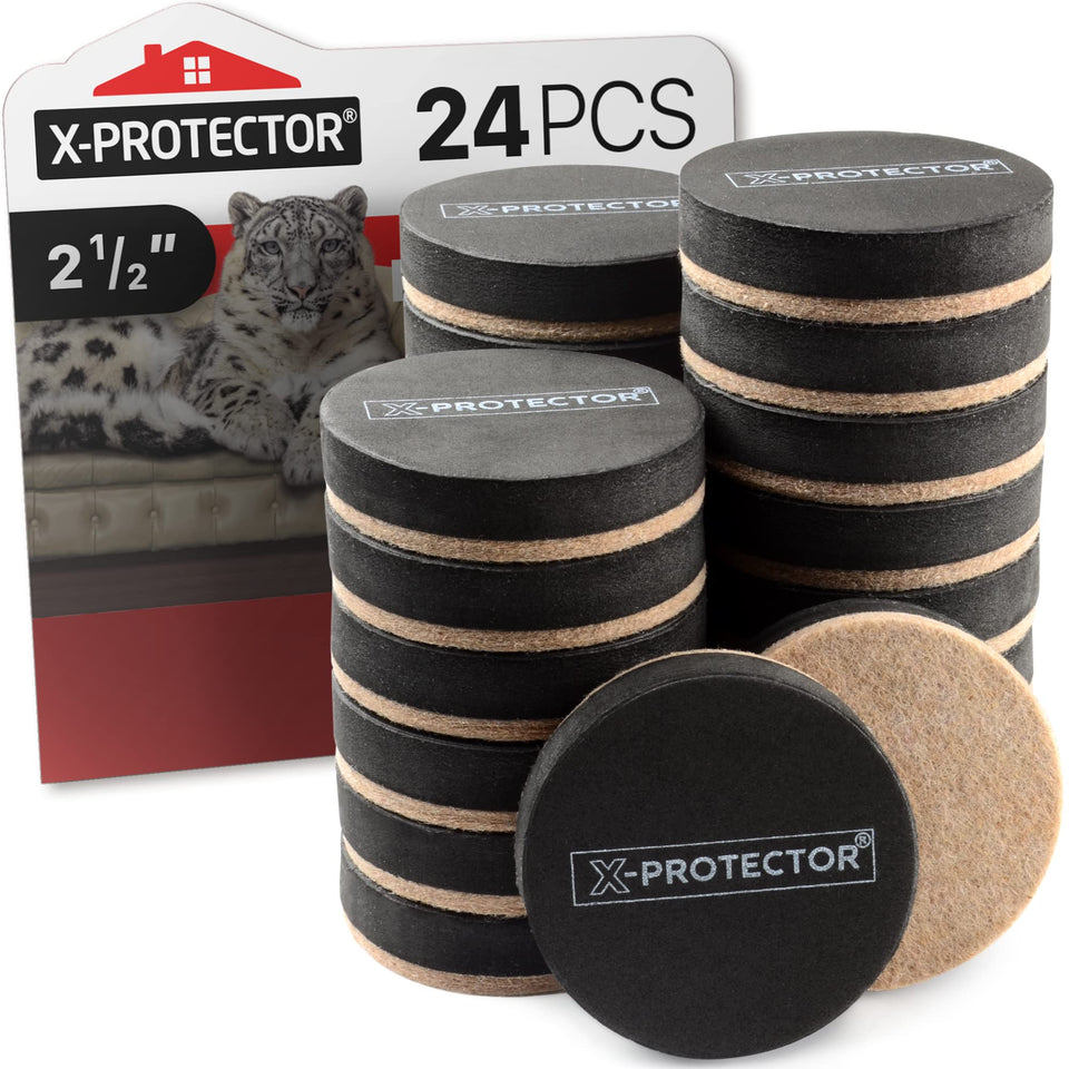 X-Protector felt sliders 24 pcs set easing furniture movement on hardwood floors.