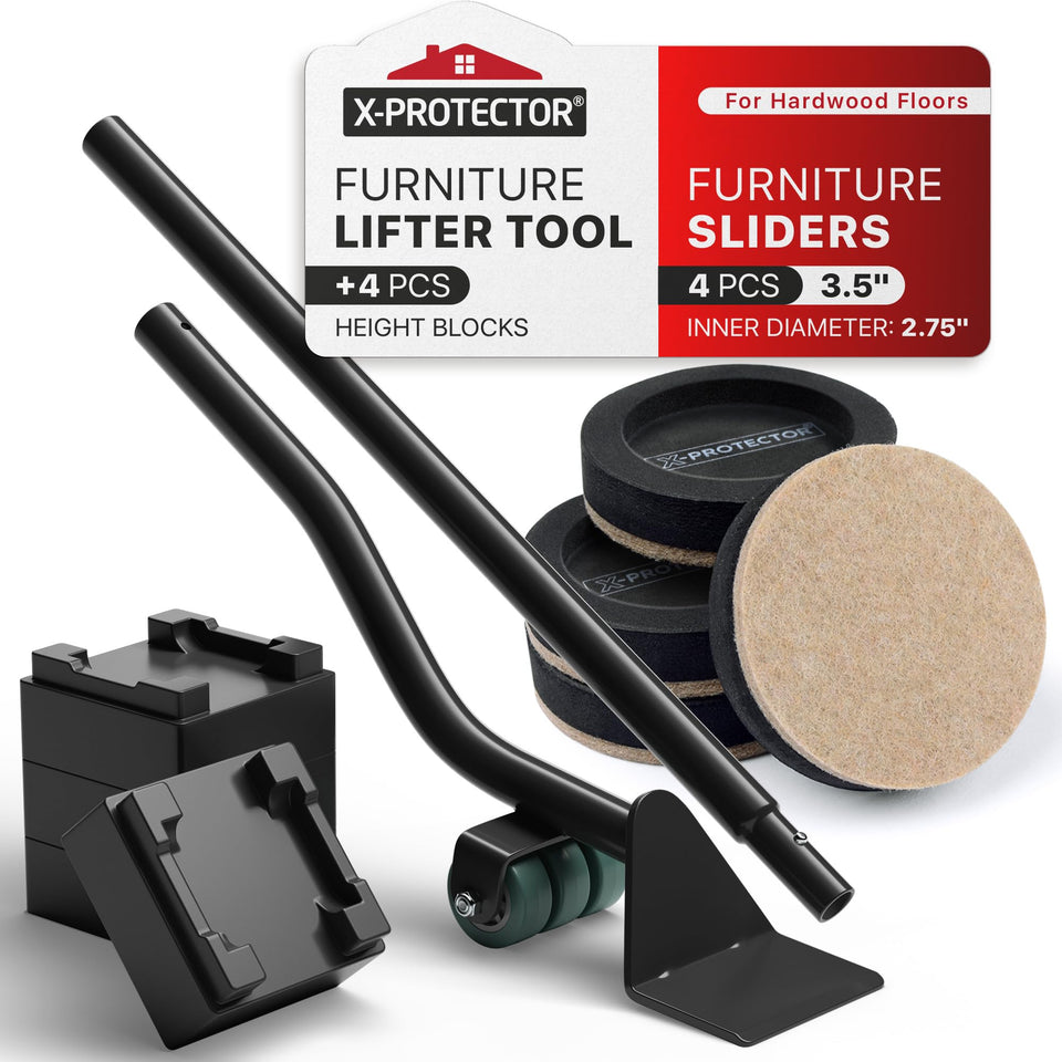 X-Protector felt sliders on hardwood floors providing smooth movement and surface protection.