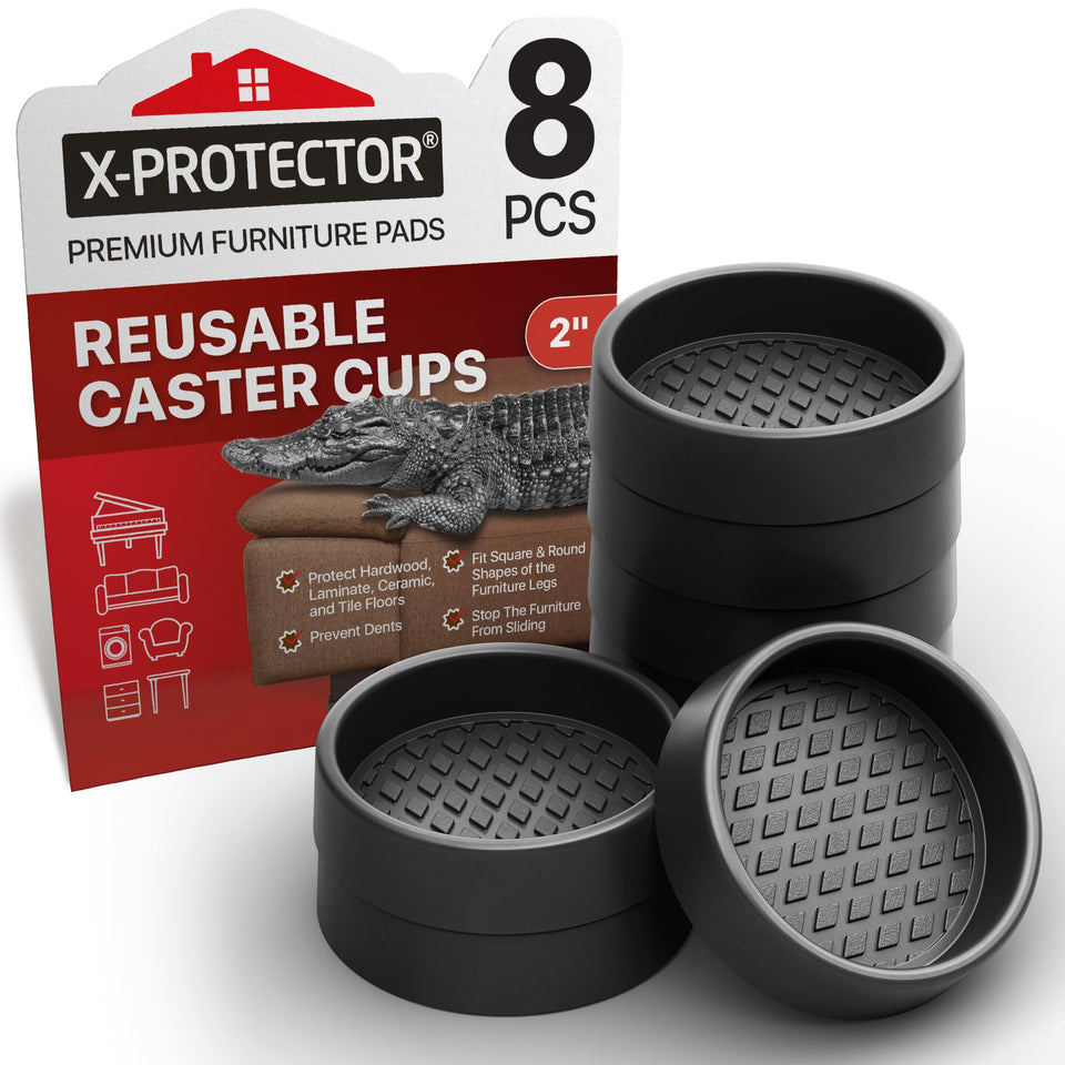 X-Protector 2-inch round furniture cups protect floors from scratches and sliding.