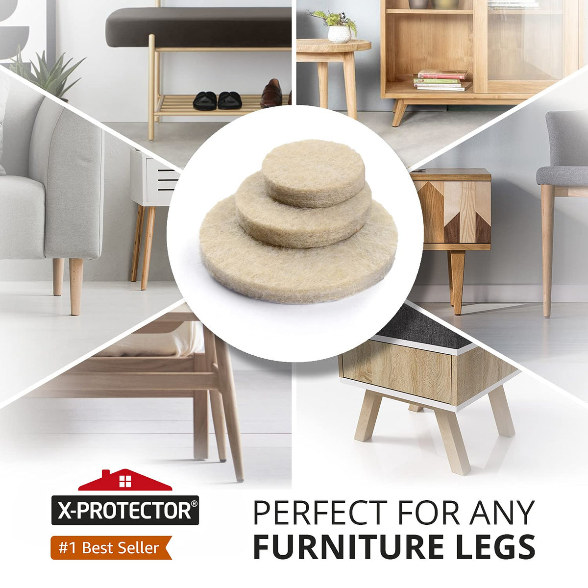 X-PROTECTOR furniture pads in varied sizes fit most chair legs.