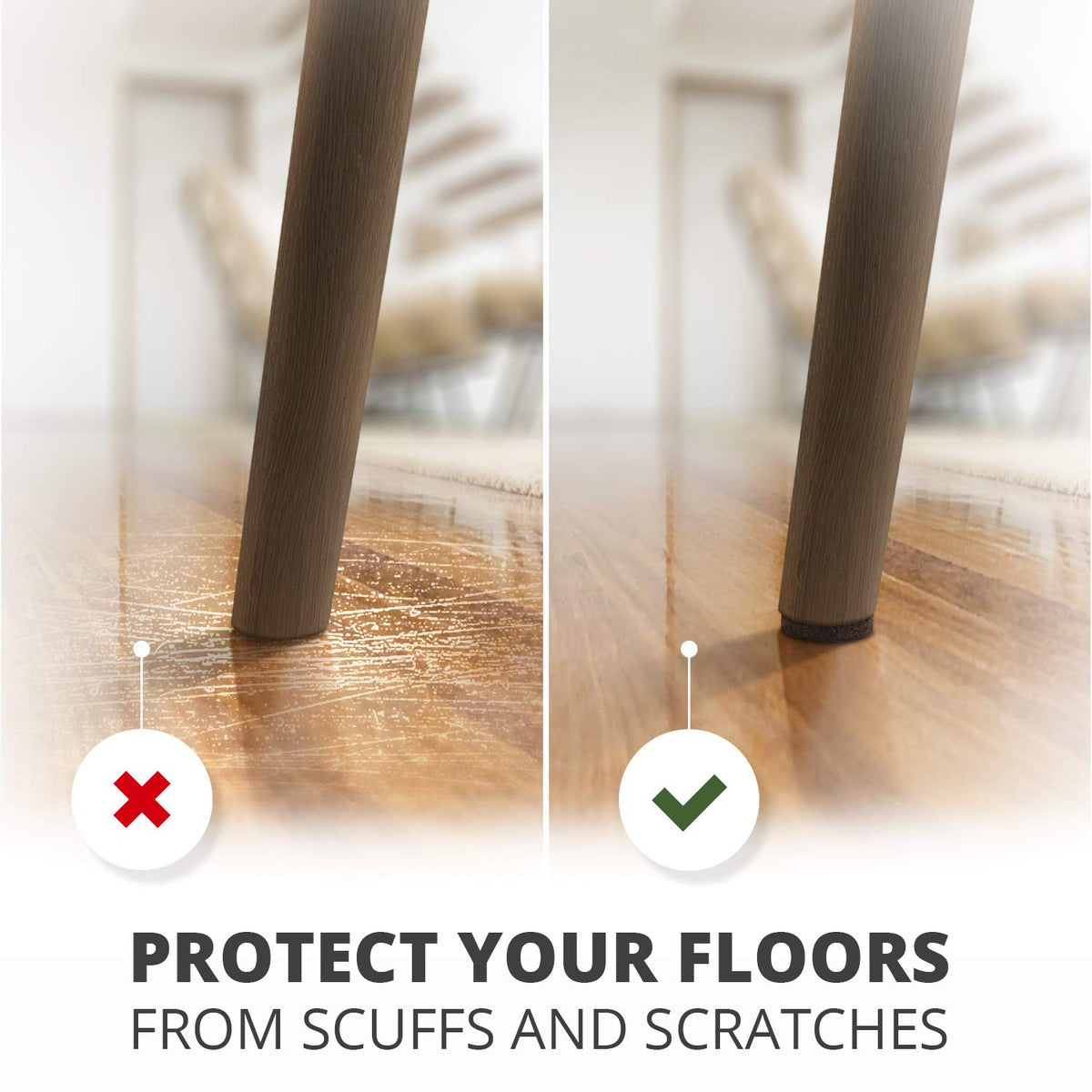 Brown X-Protector felt pad protecting a tile floor from furniture scratches
