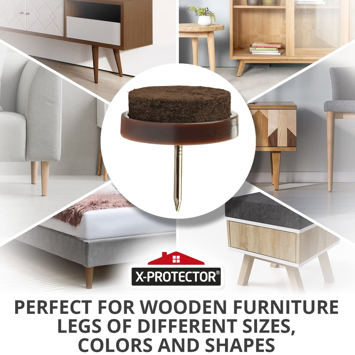 X-PROTECTOR heavy-duty felt pad with nail-in design for secure chair placement