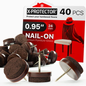 X-Protector nail-on felt pads attached to chair legs protecting hardwood floors