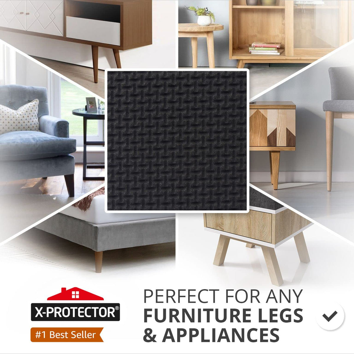 X-Protector non-slip pad on dining chair legs prevents sliding and floor scratches.