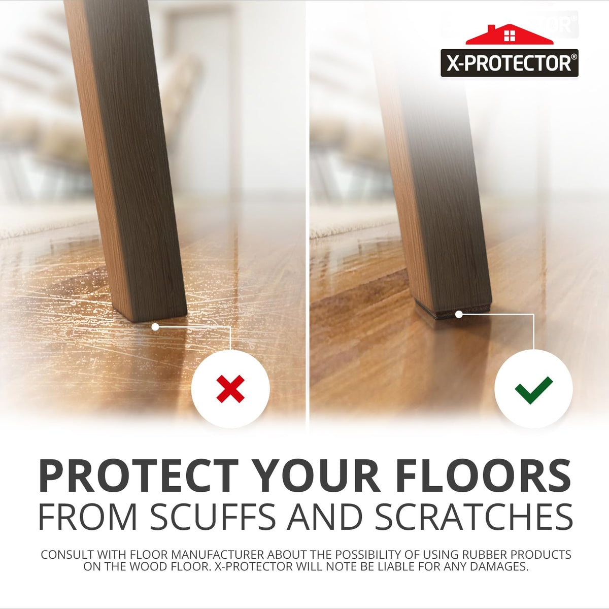 X-Protector non-slip pad provides durable floor protection for various furniture types.