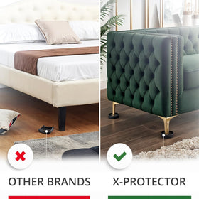 Rubber floor protectors shield hardwood and tile surfaces from furniture marks.