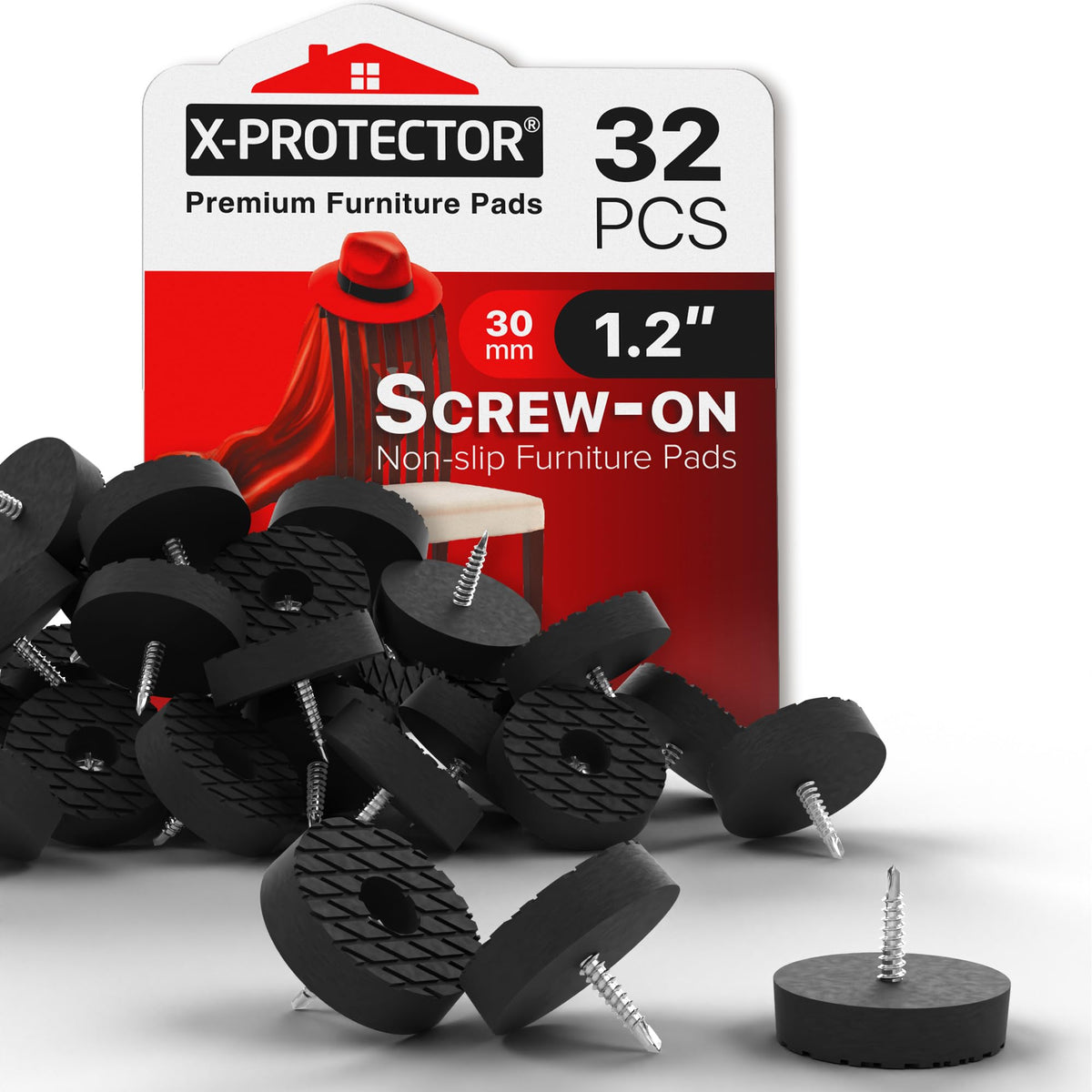 X-Protector screw-on rubber feet 1.2 inch offering anti-slip stability for furniture.