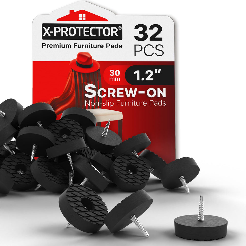 X-Protector screw-on rubber feet 1.2 inch offering anti-slip stability for furniture.