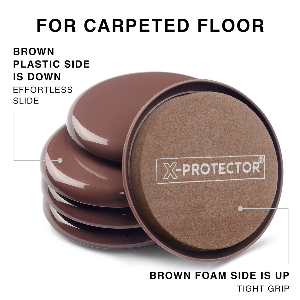 X-Protector carpet sliders enable easy movement on carpeted areas