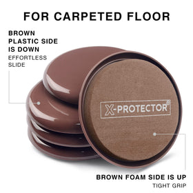 X-Protector carpet sliders enable easy movement on carpeted areas