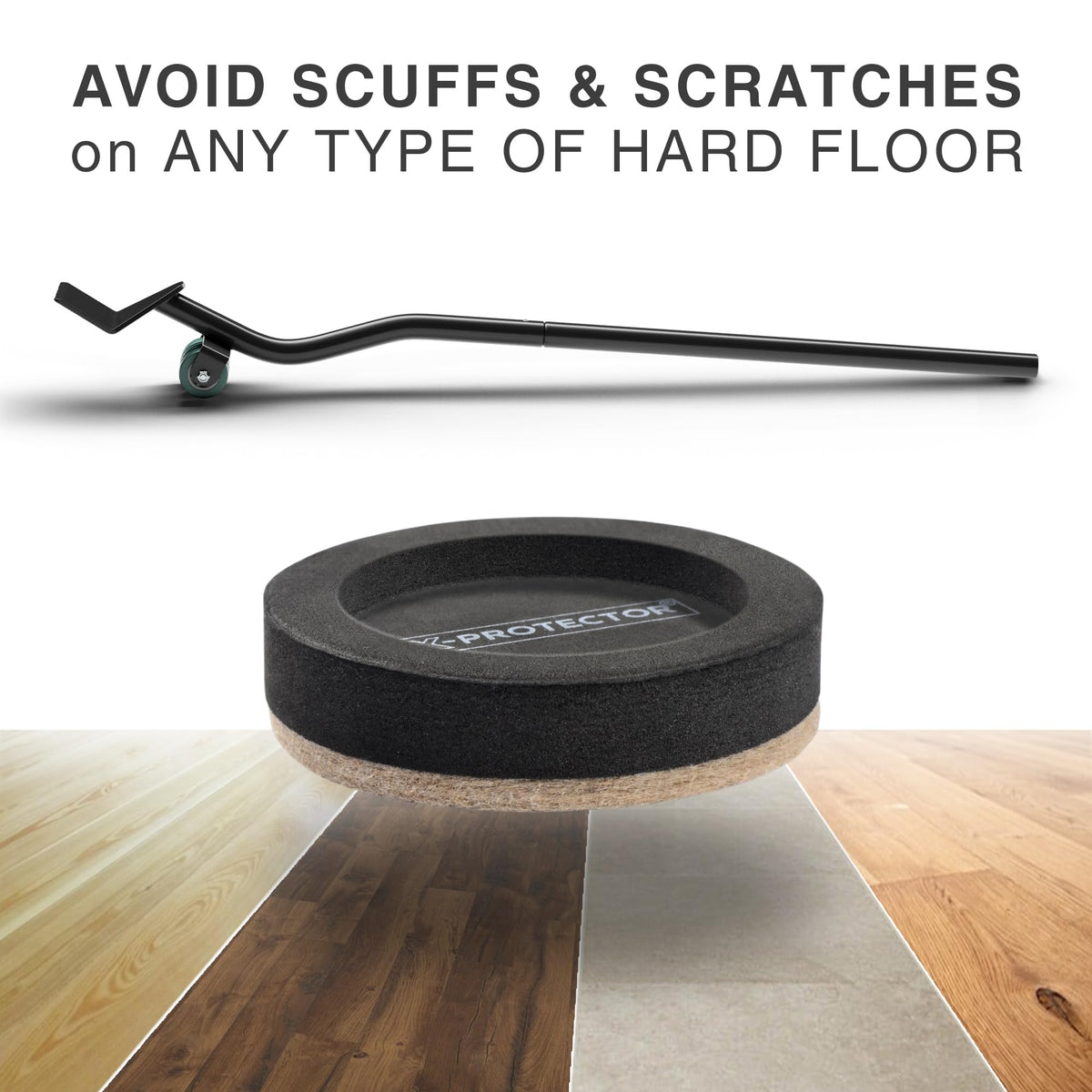 Close-up of X-Protector thick felt slider showing durable floor protection.