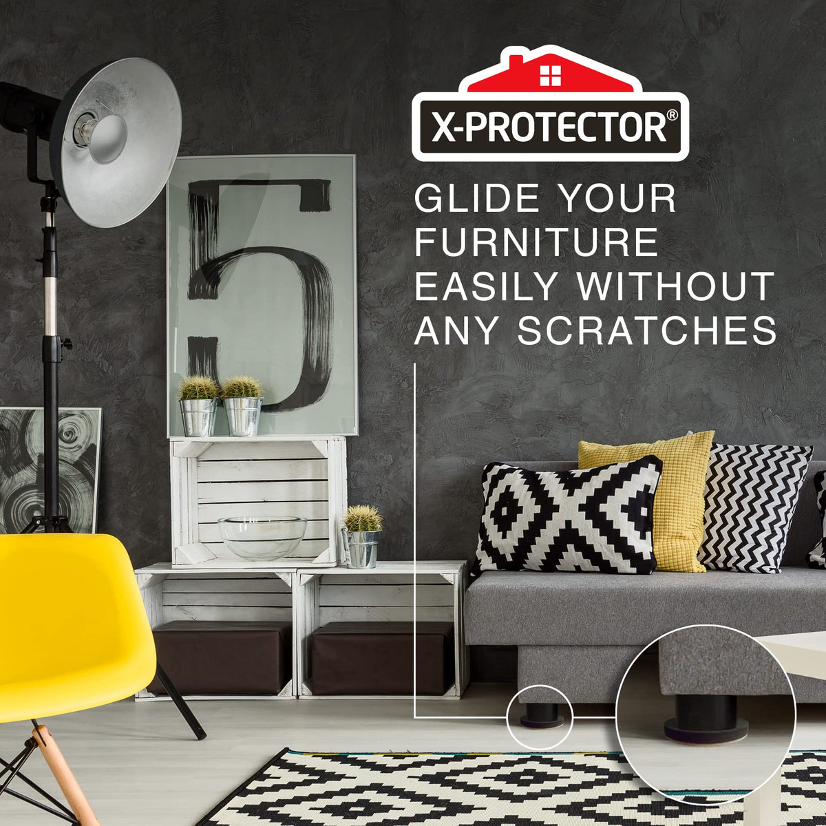 X-PROTECTOR under furniture sliders enabling quiet shifts
