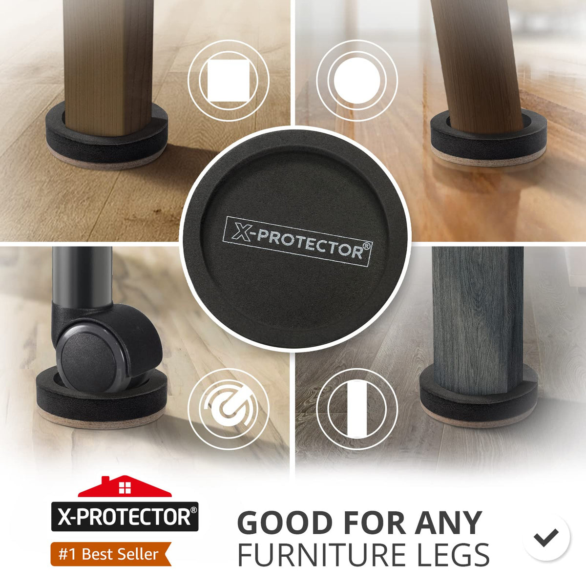 X-PROTECTOR wood floor sliders 4 3/4 inch in use under a sofa
