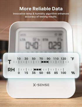 Temperature and humidity display on XR0B-SR helps track air conditions.