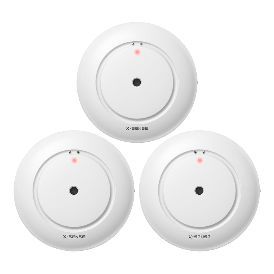 X-Sense SWS51 leak detector top probes detect moisture early for kitchen or bathroom alerts.