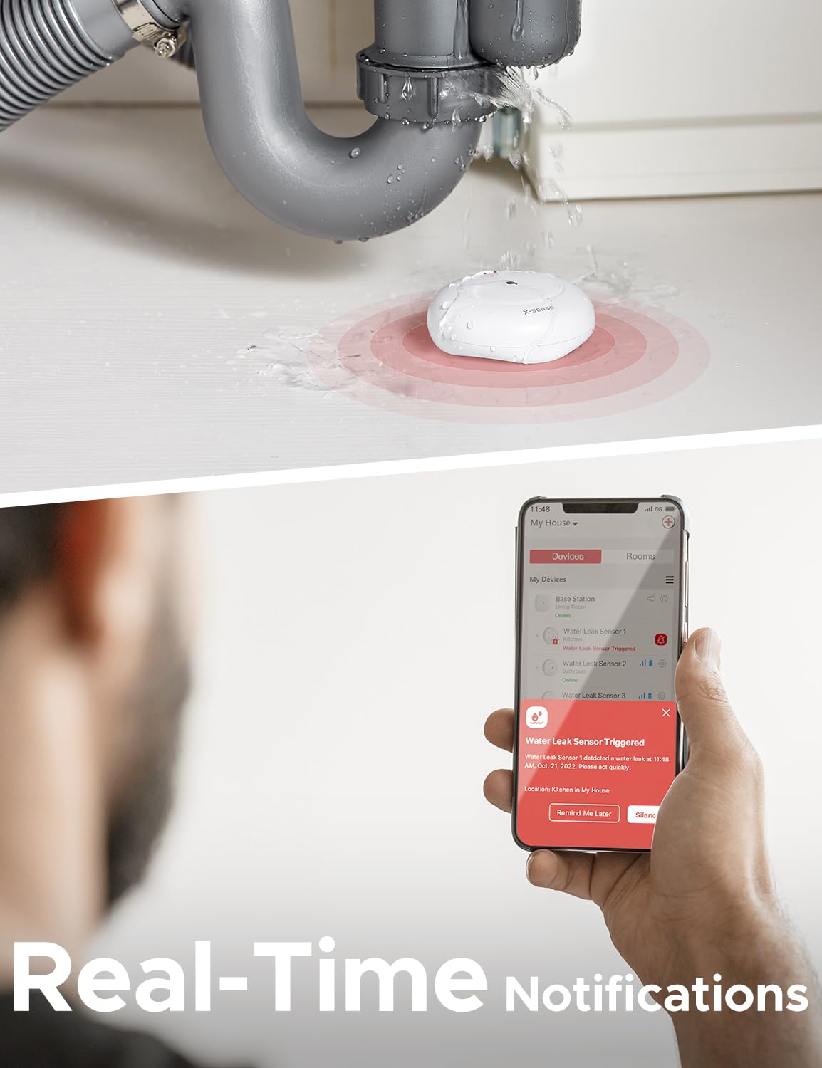 X-Sense SWS51 push notifications keep you informed remotely.