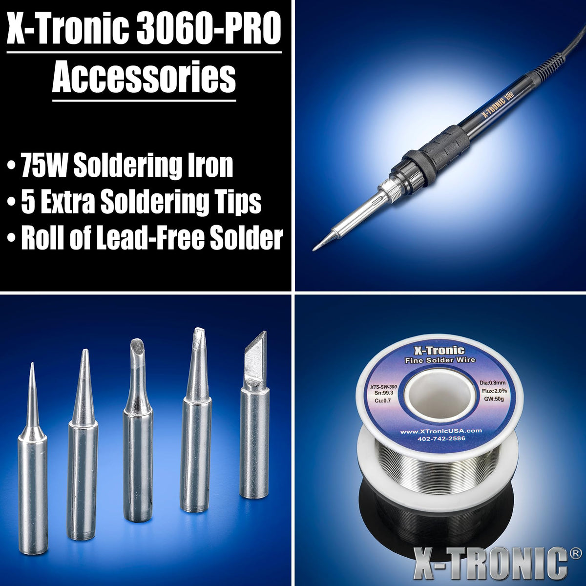 X-Tronic 3060-PRO solder sucker for clean joints.