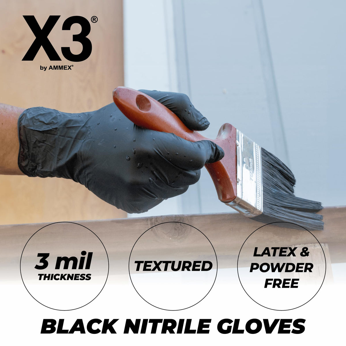 X3 black nitrile gloves with a disposable finish ideal for quick food prep.