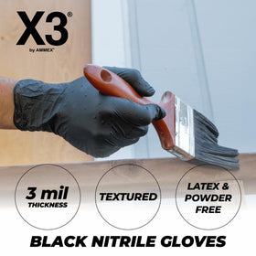 X3 black nitrile gloves with a disposable finish ideal for quick food prep.