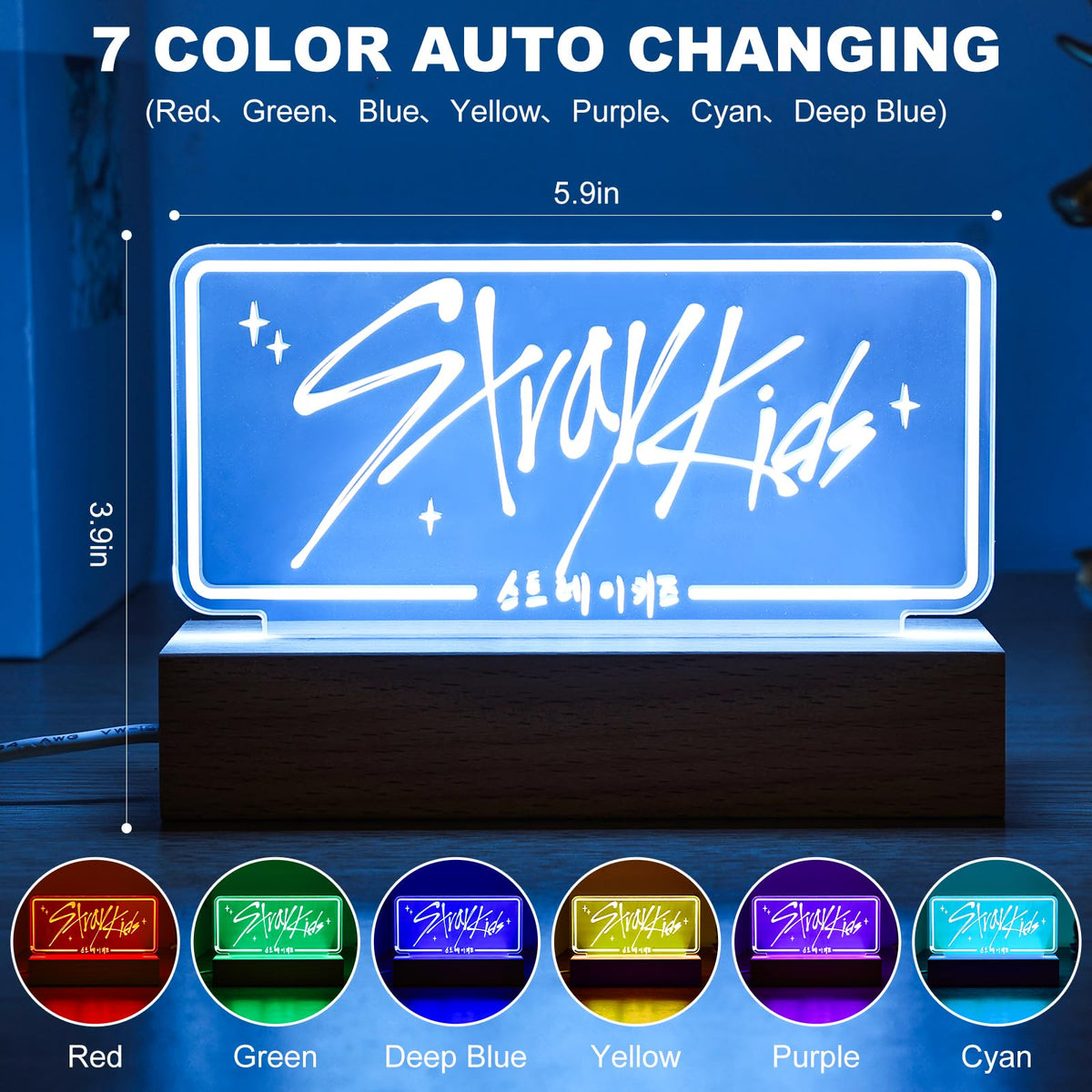 X9H8N9 Stray LED Night Light wooden base adds durable, stylish support