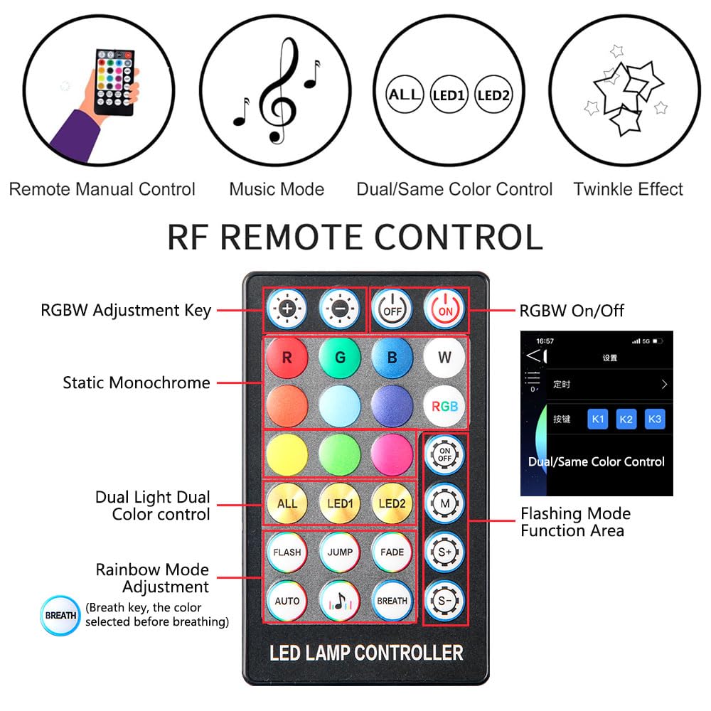 XAEIOW Includes 7 static colors plus 16M RGBW options.
