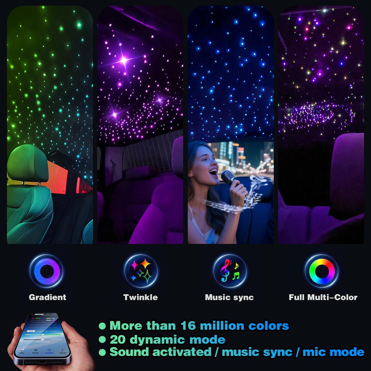 XAEIOW app and remote enable easy color choices and dynamic star effects