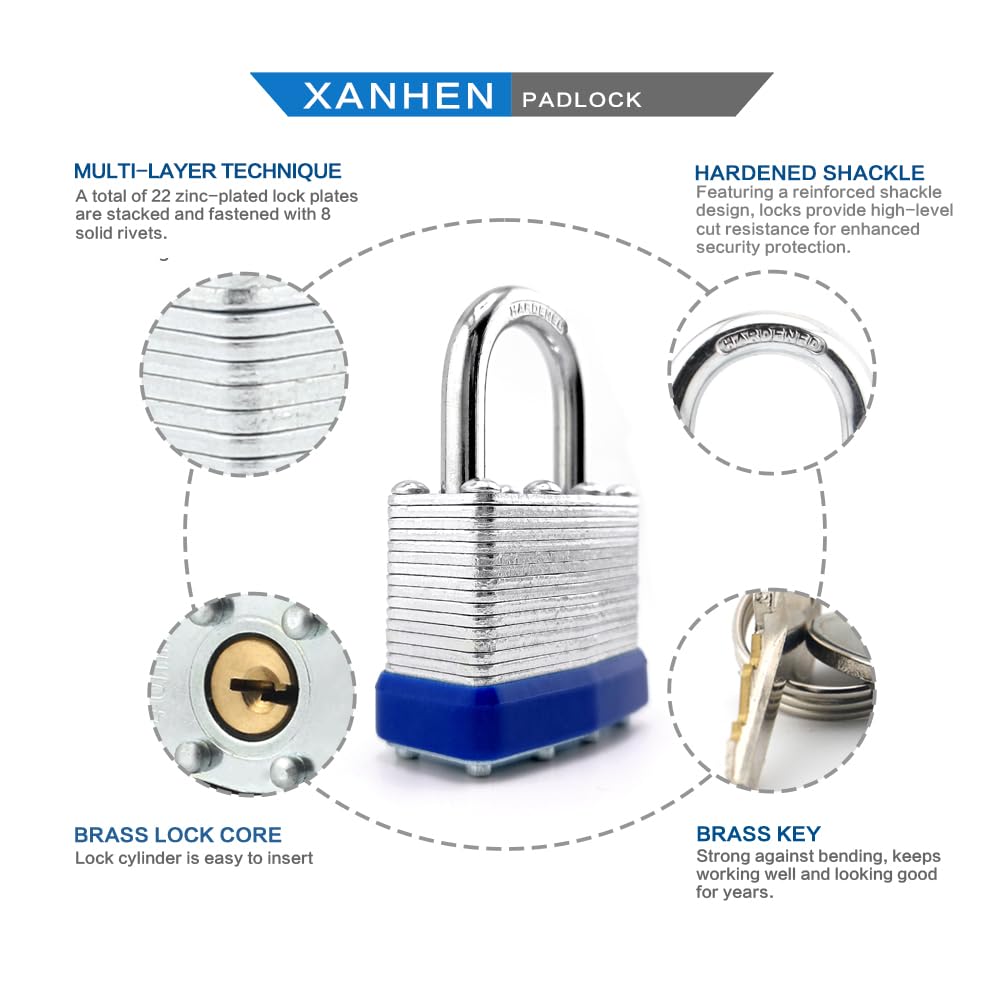 XanHen padlock with 4-pin brass cylinder for reliable key control