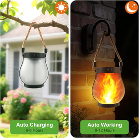 Xavbrysw lanterns charge via solar or USB for easy dusk-to-dawn lighting.